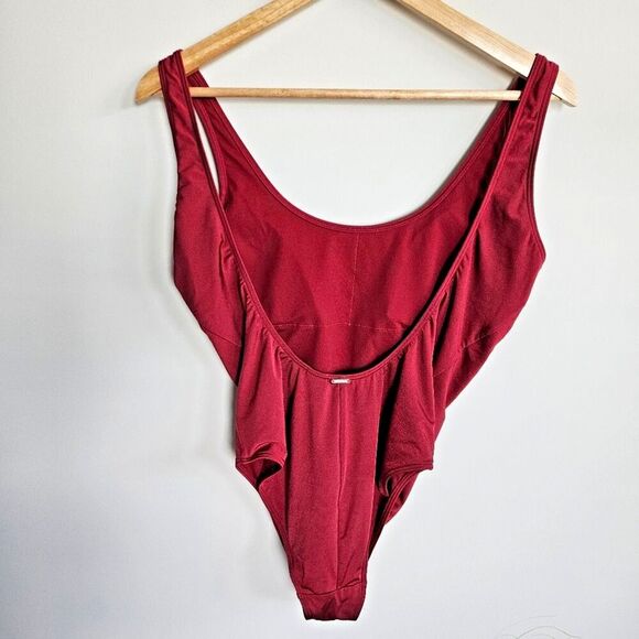 Abercrombie & Fitch Maroon High Cut Scoop Back One Piece Swimsuit L - Picture 4 of 11